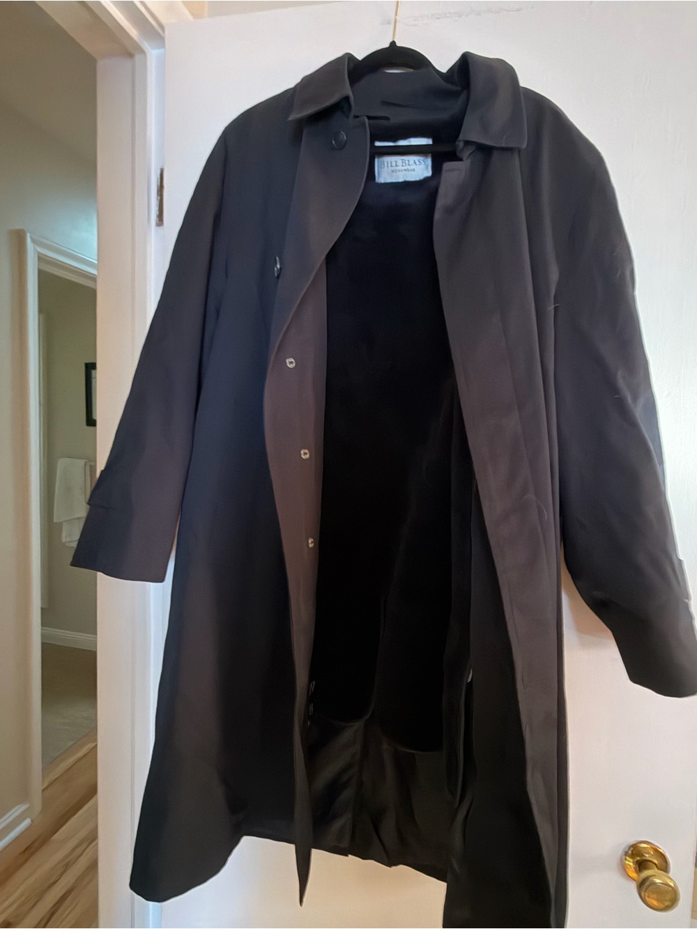 bill blass Black Men's Single-Breasted Trench Coat Zip-Out Lining